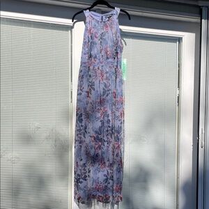 Elegant Floral Maxi Dress - Blue and Pink